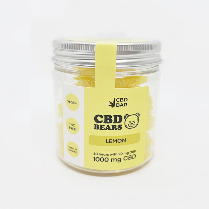Желейні CBD ведмедики зі смаком лимона 80г 1000мг CBD Vegan (Термін до 04.2025)